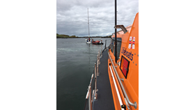 Leverburgh's Shannon in the foreground with the casualty vessel and assisting fishfarm RIB in the background.
