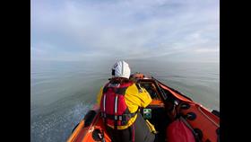 Sheerness ILB on a training excercise off the Isle Of Sheppey in 'flat calm' conditions and not a windsurfer in sight.