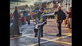 Stephanie Luxton finishing her cycle challenge for Filey Lifeboat