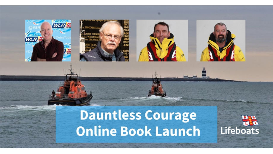 Author David with lifeboat workshops in the background