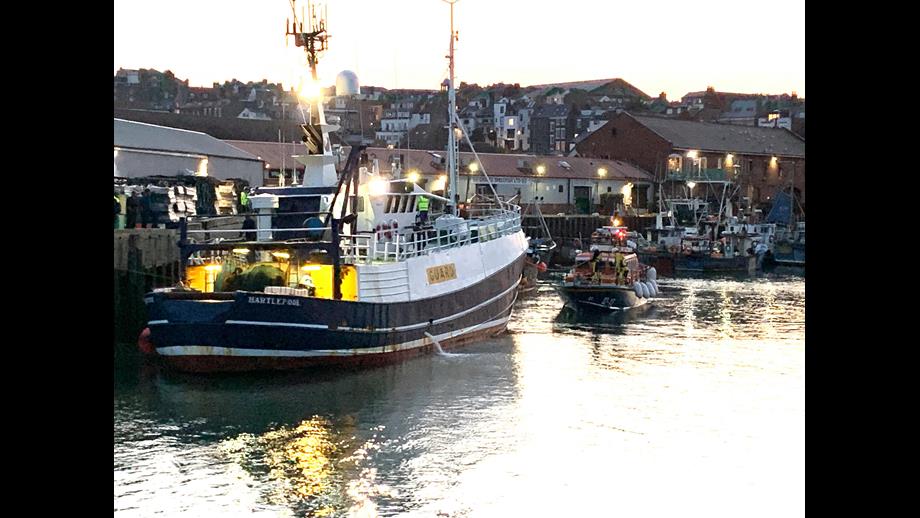 Filey ALB with the guard vessel Opportune in Scarborough Harbour