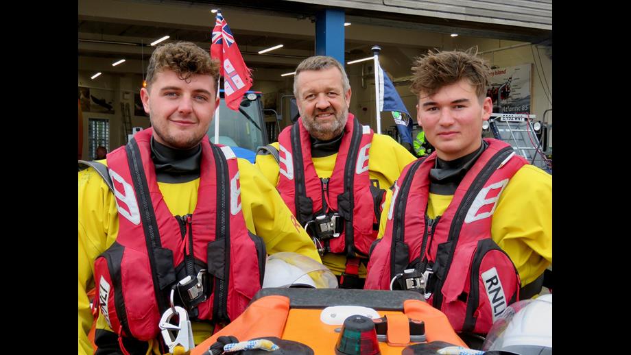 D class crew volunteers (left to right) Lloyd Pepperell, Andrew Ferguson (helm) Jack Anson