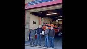 Chris Fisher presented with an RNLI Excellence in Volunteering Award by Andy Dodd, Area Lifesaving Manager. Pictured L-R Clive Moore (LOM), Andy Dodd (ALM), Chris Fisher, Peter Williams (Chairman)