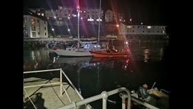 Rescued yacht returning to Aberystwyth harbour