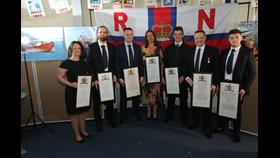 The seven crew members who were presented with awards. Left to right: Eleanor Briggs, Thomas Lincoln, Daniel Macpherson, Sharon Swan, Jack Anson, Andrew Ferguson, Lloyd Pepperell.