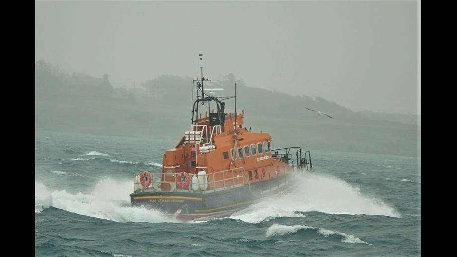 All-weather lifeboat sailing through rough seas 