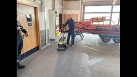 Kärcher cleaning equipment being put through its paces by Bridlington RNLI volunteer Dave Coverdale.