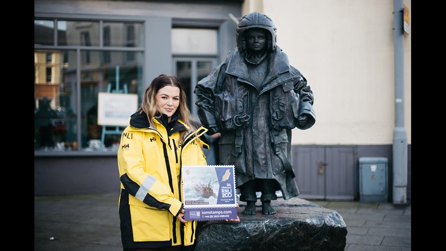 ha Cowin, Trainee Crew at Douglas RNLI stood by the 'When I Grow Up' sculpture