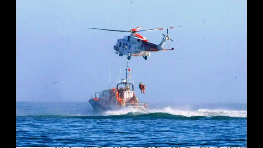 Coastguard Helicopter Rescue 175 transferring their paramedic to RNLB Alfred Albert Williams