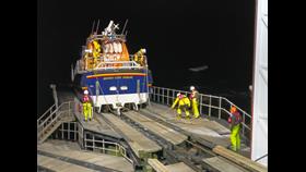 Sennen Cove Tamar class lifeboat 'City of London III' on the slipway following the service to the fishing vessel.