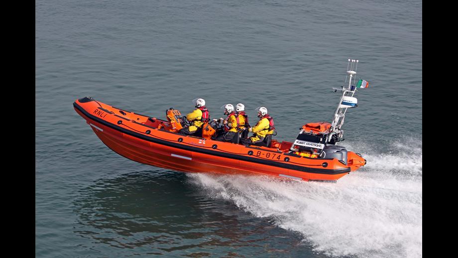 Picture of Helvick Head lifeboat with 4 crew onboard en route to a rescue