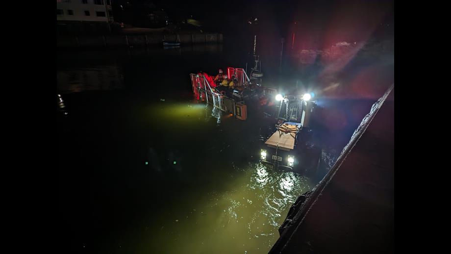 Night time launch of Aberystwyth Atlantic 85 Class lifeboat