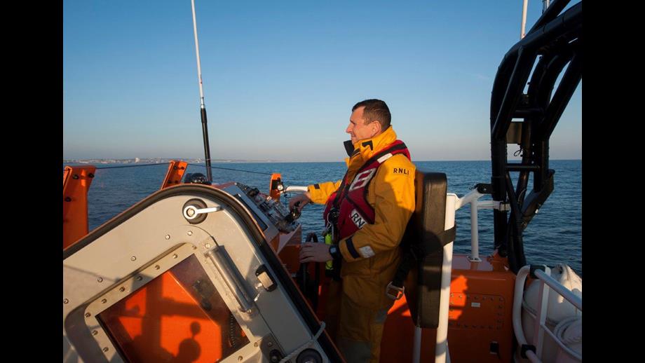 Shoreham Lifeboat second coxswain Simon Tugwell driving the all weather lifeboat