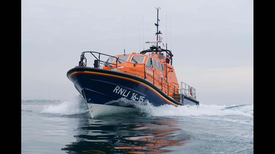 Shoreham Lifeboat Second Coxswain Simon Tugwell driving the Tamar class all weather lifeboat Enid Collett
