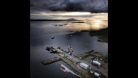 Aerial view of Leverburgh Harbour where rescue took place