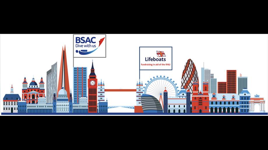 A London skyline with a BSAC and RNLI Lifeboats logo