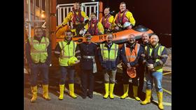 Group Photo - Alan McDiarmid ( DLA ), Ben Staal ( Trainee Shore Crew ), Lord Lieutenant Joanie Whiteford, Jake Scott ( LOM ) Shane Warde ( LPO and Shore Crew ), John Mcaphee ( Tractor Driver ) - On Boat Mark Jarratt, Lindsey Randall, Andrew Ford and Jonathan Ashburner ( Helm )