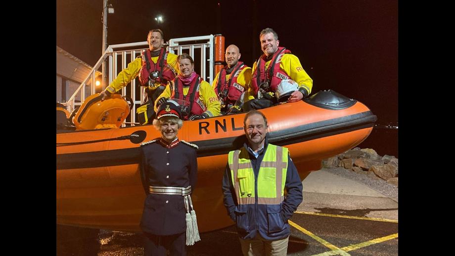 Photo of the boat crew, LOM and Lord Lieutenant by the Kessock lifeboat.