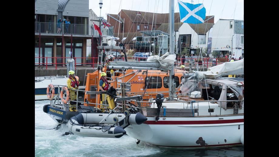 The yacht was towed into Eyemouth harbour by the RNLI lifeboat crew after it suffered engine failure while close to the Hurkar rocks near the harbour entrance.