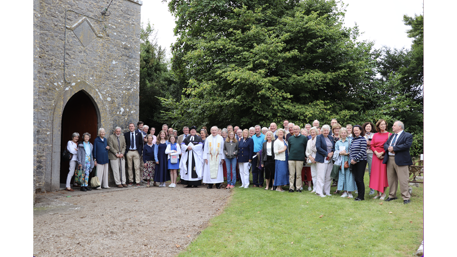 Congregation standing at the entrance to Kilodiernan Church in Puckane for the ‘Ecumenical Service of Thanksgiving for the Lough Derg Yacht Club Regatta and 200 years of the RNLI and 20 years of the Lough Derg Lifeboat'