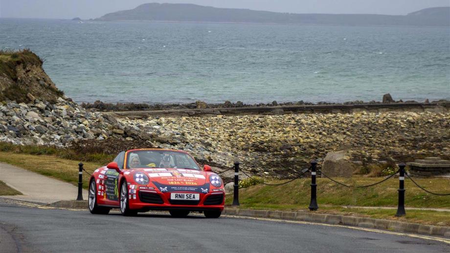 RNLI 911 Challenge car 'Splash' with Saltee Islands in the Background
