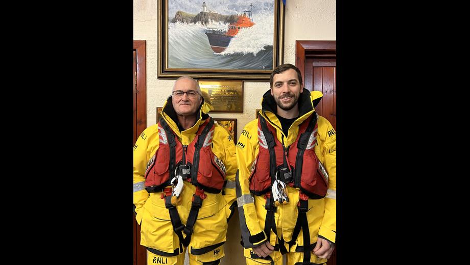 John &quot;Clanky&quot; Nicolson and Josh Masson pictured inside Portree lifeboat station.