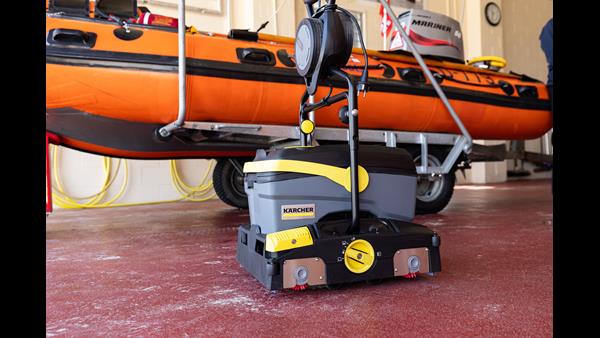 Karcher pressure washer in front of RNLI inshore lifeboat 