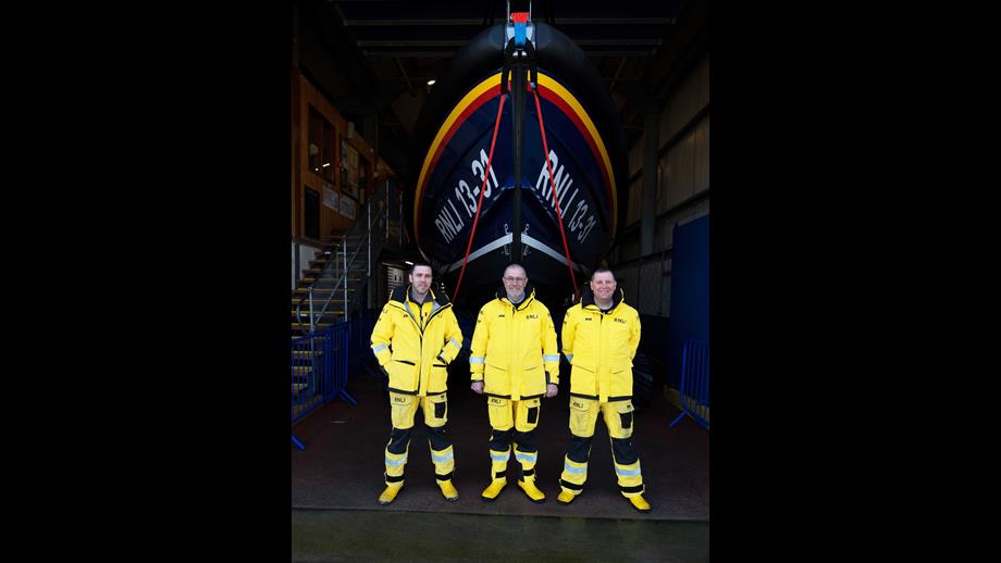 Gerald Jnr, Gerald and Barry Sharkey at the lifeboat at Clogherhead RNLI's lifeboat station