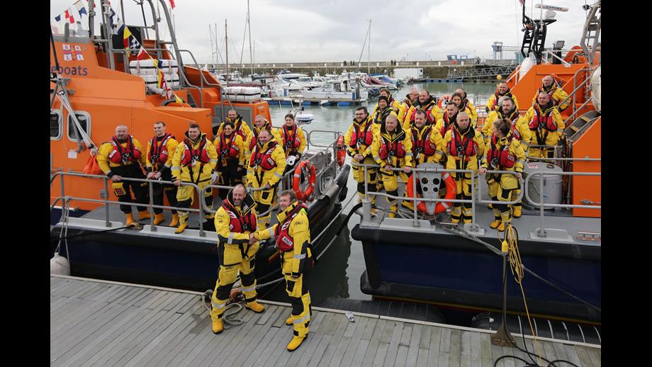 A gathering of crew on the lifeboats
