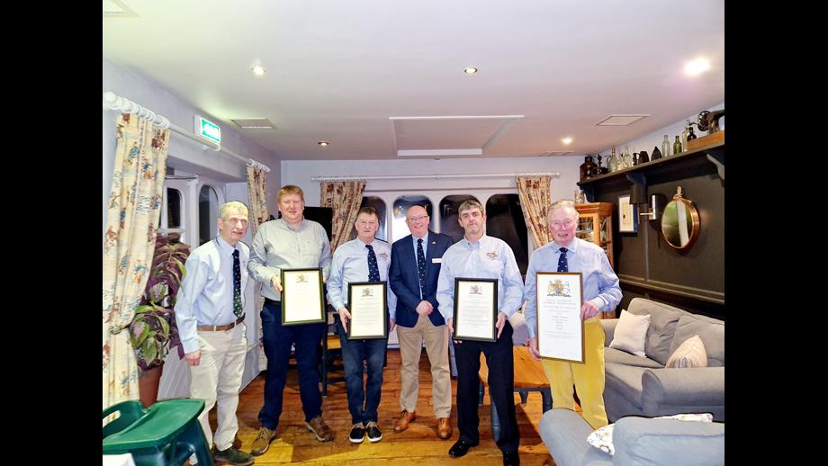 Lifeboat Operations Manager Tom Bushe, Lifeboat Helm Brendan Cottrell, Coxswain Aiden Bush, RNLI Council member Ian Venner, Baltimore RNLI crew member Brian McSweeney with Baltimore RNLI volunteer Declan Tiernan