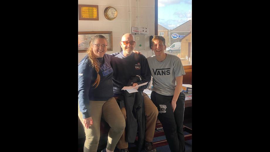 Port Talbot Volunteers present Nick Darlison with crew jacket and card in thanks for his service to the station prior to his retirement