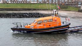 Seahouses Shannon Class Lifeboat 13-36 RNLB John and Elizabeth Allan launching