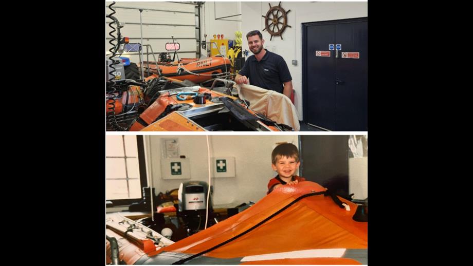 Kieran as a child visiting the station, and as a Helm