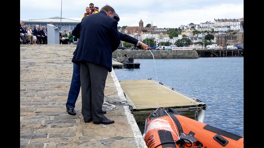 Tony Hobbs officially naming the boat Harold Hobbs