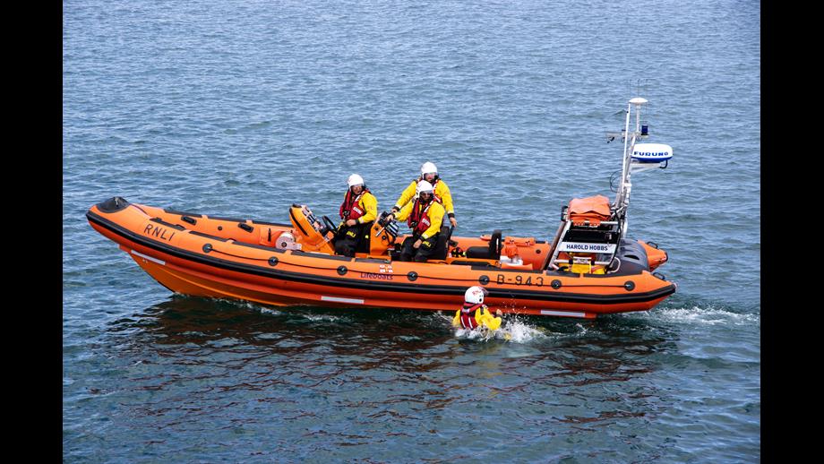 New inshore life boat Harold Hobbs and volunteer crew giving a demonstration of a rescue