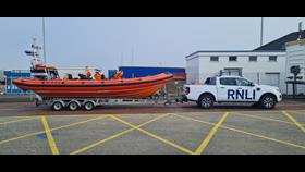 Harold Hobbs lifeboat arrives on Guernsey by trailer