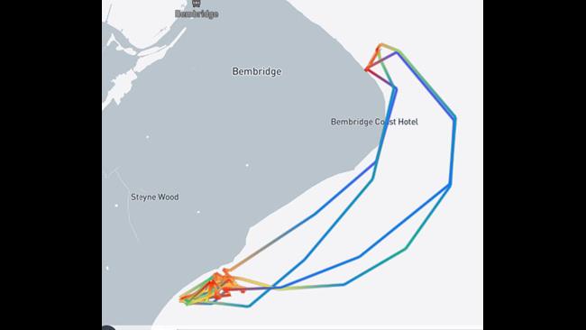 AIS tracks of RNLB Norman Harvey's two shouts on Sunday 24 March
