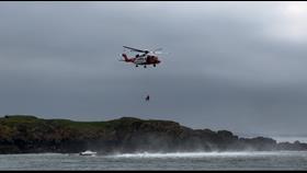 Coast Guard helicopter Rescue 116 winch stranded family to safety at Lambay Island, off North Dublin Coast.