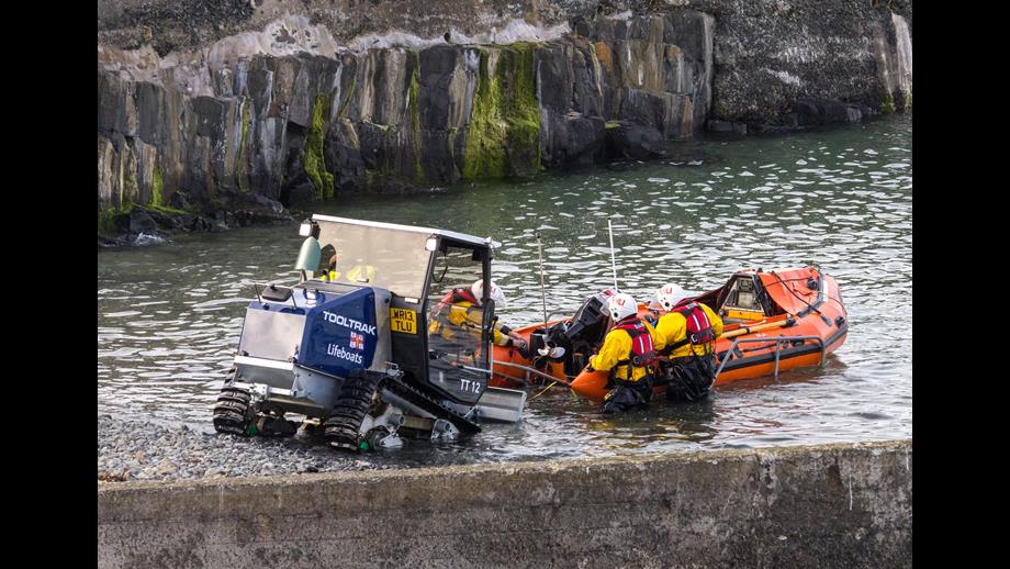 The RNLI Lifeboat being recovered on the slipway.