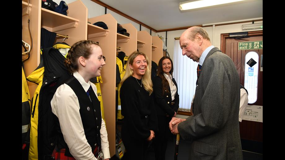 The Duke of Kent meeting Eilidh, Ailsa and Lucy Sutherland, daughters of Fraserburgh Coxswain, Vic Sutherland.