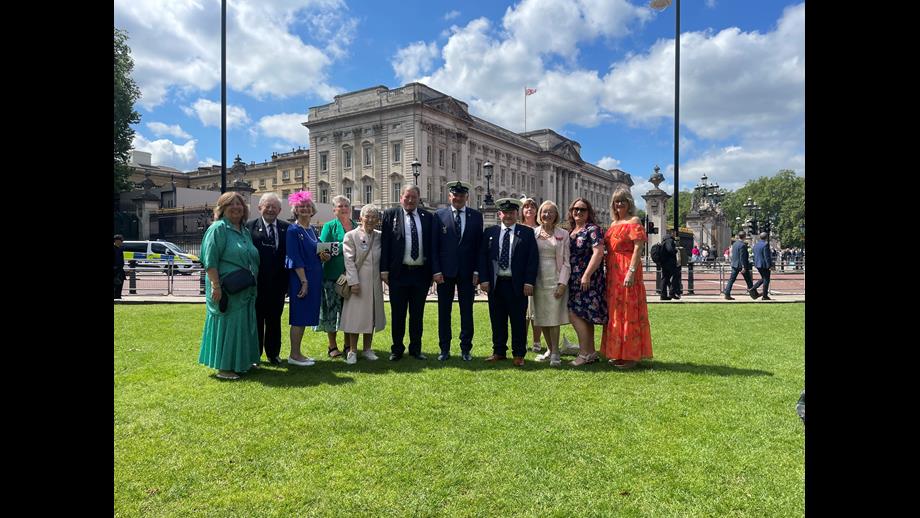 Group Photo, left to right, Liz Brown, Jim Brown, Linda Davidson, Gail Skeats, Edna Robinson, Ross Bennett, Philip McNamara, John Ashwood, Evelyn Bennett BEM, Nicola McKernan, Margaret Ramm, Avril Fulton