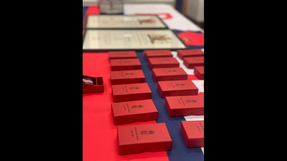 Awards and Medals lined up in red boxes 