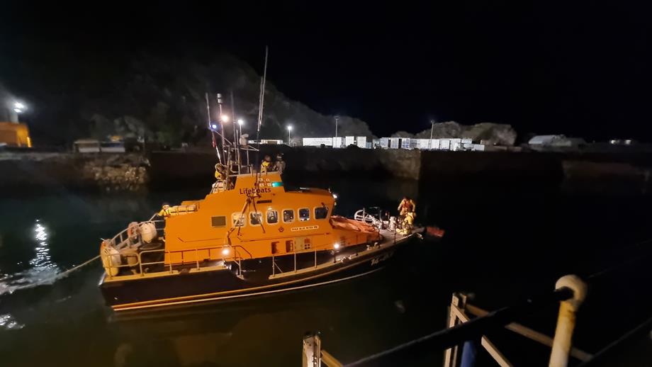 Stock image of Fishguard RNLI Trent class all weather lifeboat Blue Peter VII. (11 February 2023)
