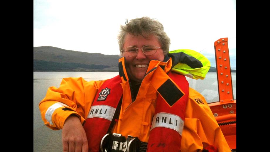 Sam on the flying bridge of the Tobermory lifeboat