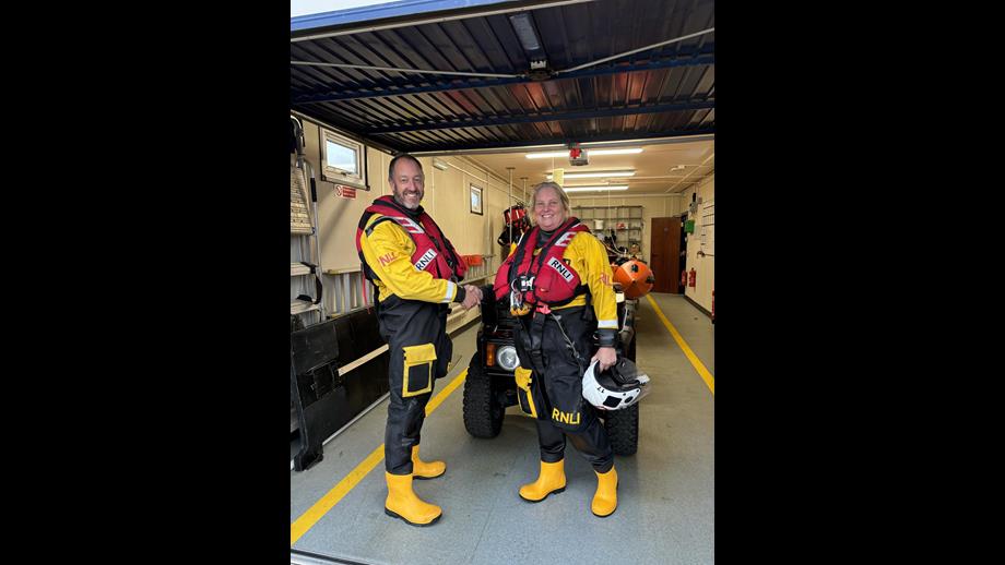 Rachel receiving the good news that she has passed her ILB assessment with flying colours to become the only female helm at Sheerness.