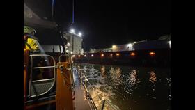 The Sheerness all-weather lifeboat stands by whilst the casualty vessel is made safe.