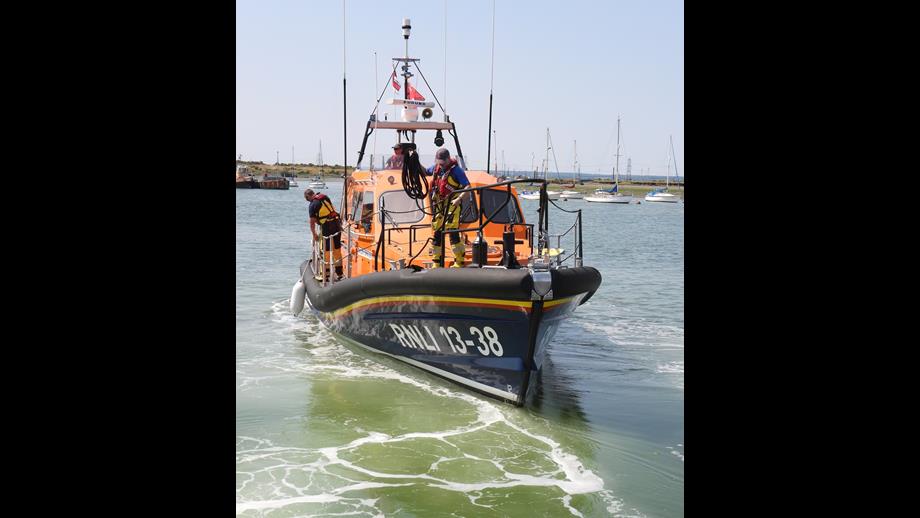 The Sheerness Shannon class lifeboat in shallow water.