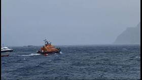 RNLB Stanley Watson Barker departing Portree in poor weather conditions for the third shout in 24 hrs.