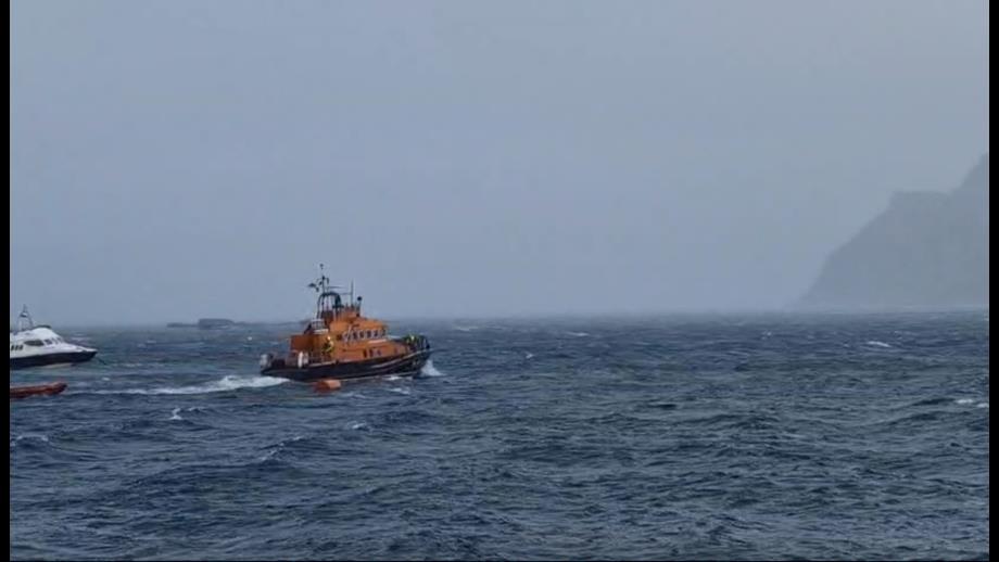 RNLB Stanley Watson Barker departing Portree in poor weather conditions for the third shout in 24 hrs.