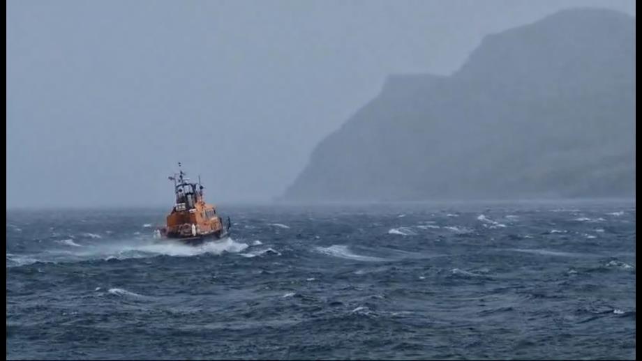 RNLB Stanley Watson Barker departing Portree in poor weather conditions for the third shout in 24 hrs.